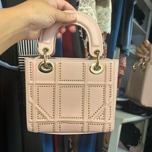 Blush Pink Quilted MiniHandbag w Gold Stud Accents crossbody strap & top handle